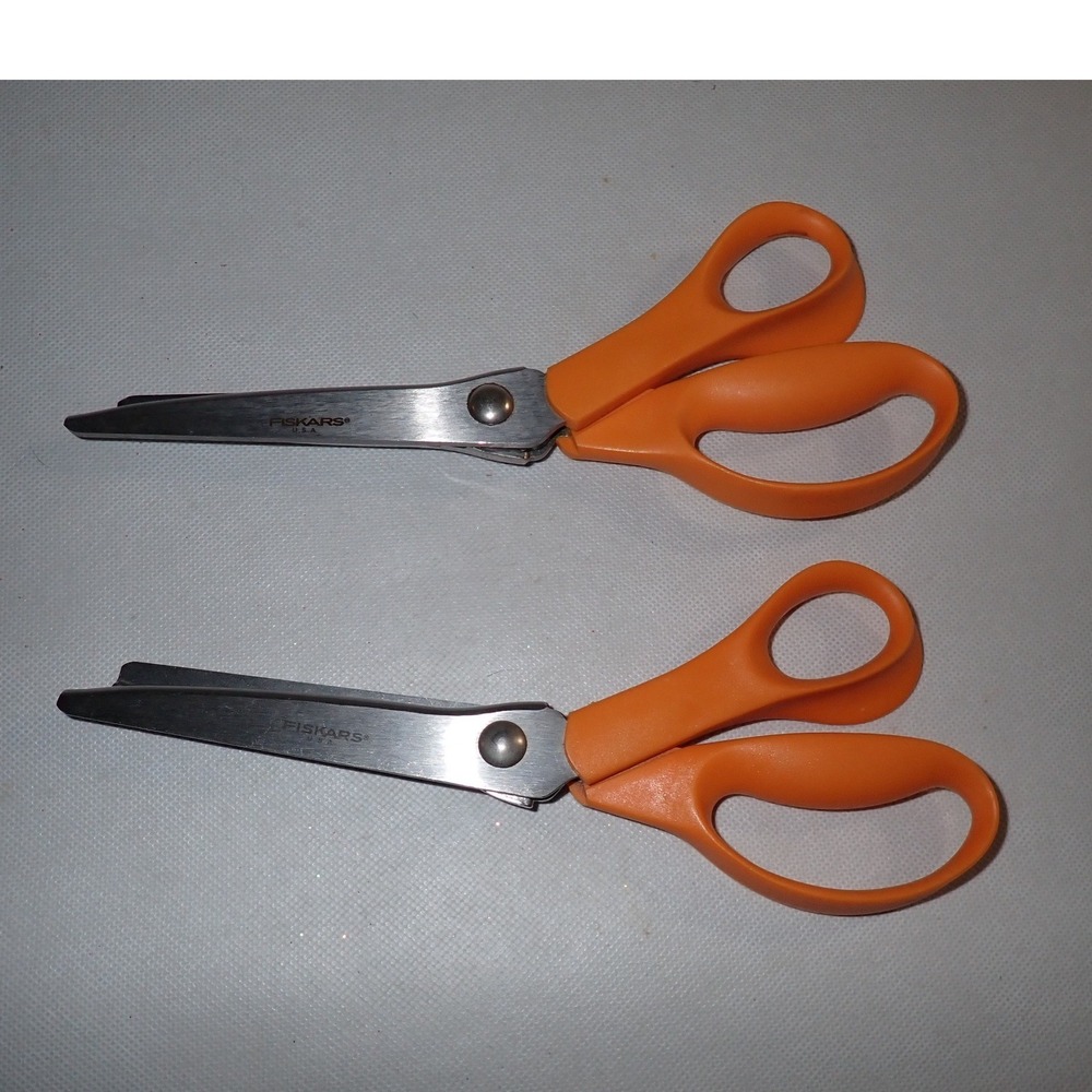 Fiskars Pinking Shears Set of 2 Orange Handle Zig Zag Fabric Scissors 8 inch